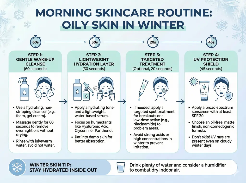 Oily skin morning routine with gel moisturizer and sunscreen 